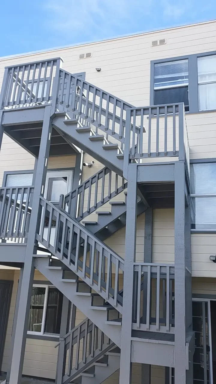 Gray painted back stairs
