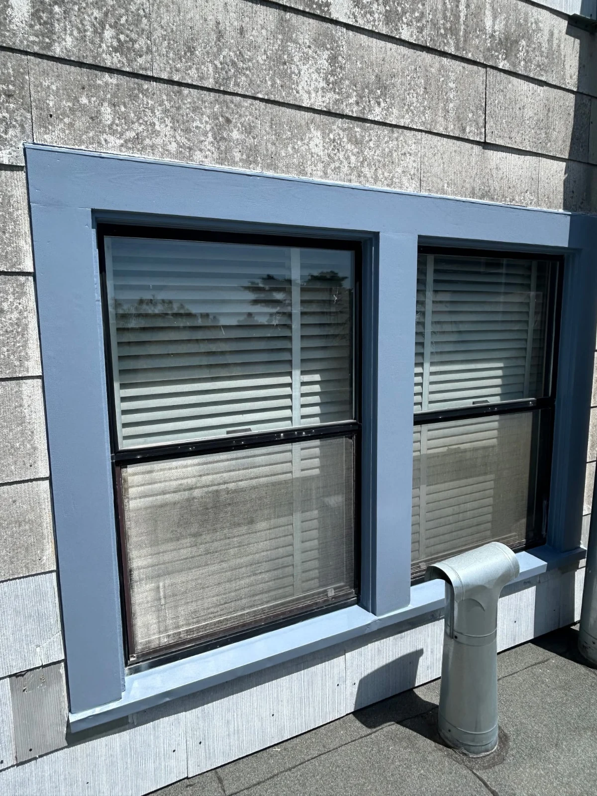 Finished blue-gray window trim